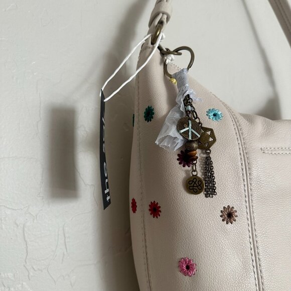 The Sak Sequoia Leather Hobo Bag Cream Embroidered Flowers Floral Purse - Picture 4 of 11